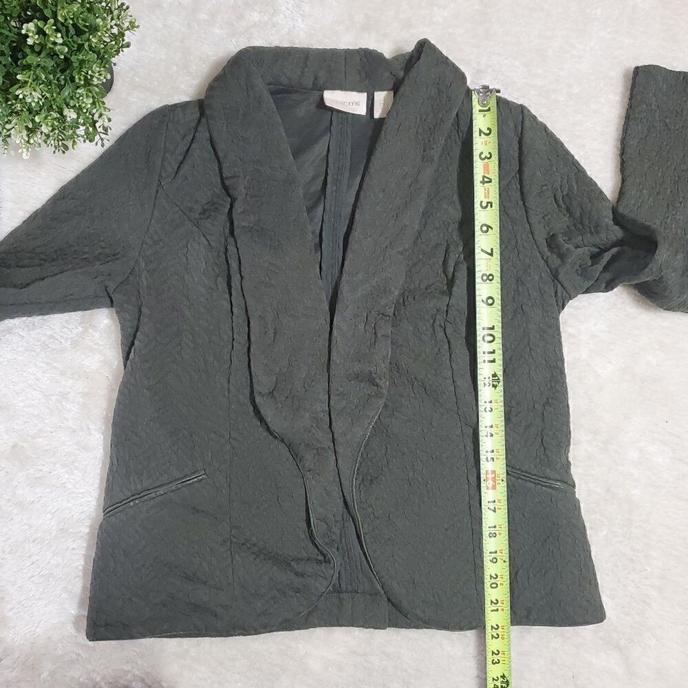 Chico's Green Folded Collar Open Front Buttonless Blazer Jacket, Chicos 1 US M/8 - Picture 4 of 7